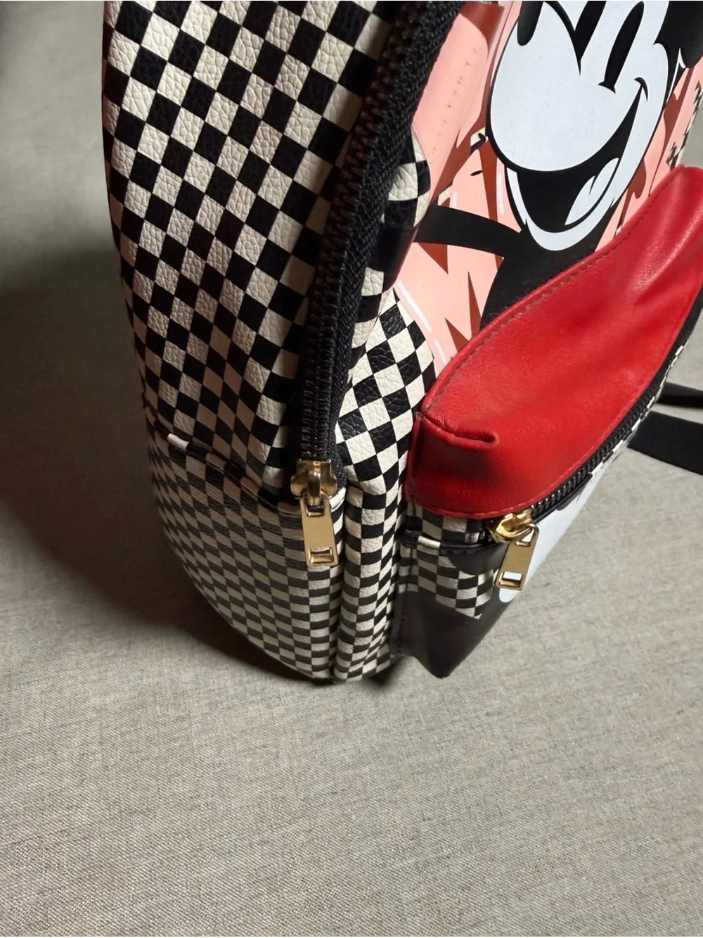 Checkered Mickey Mouse Mini Backpack - Black/White with Red Pocket
